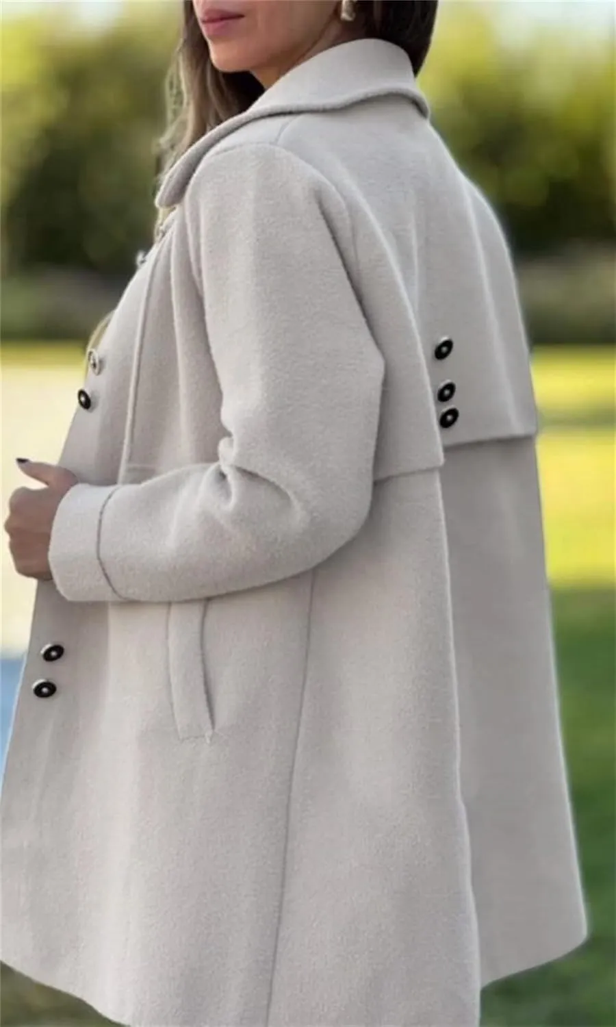chouyatou Women's Winter Casual Lapel Collared Single Breasted Wool Pea Coat Elegant Wool Blend Overcoat
