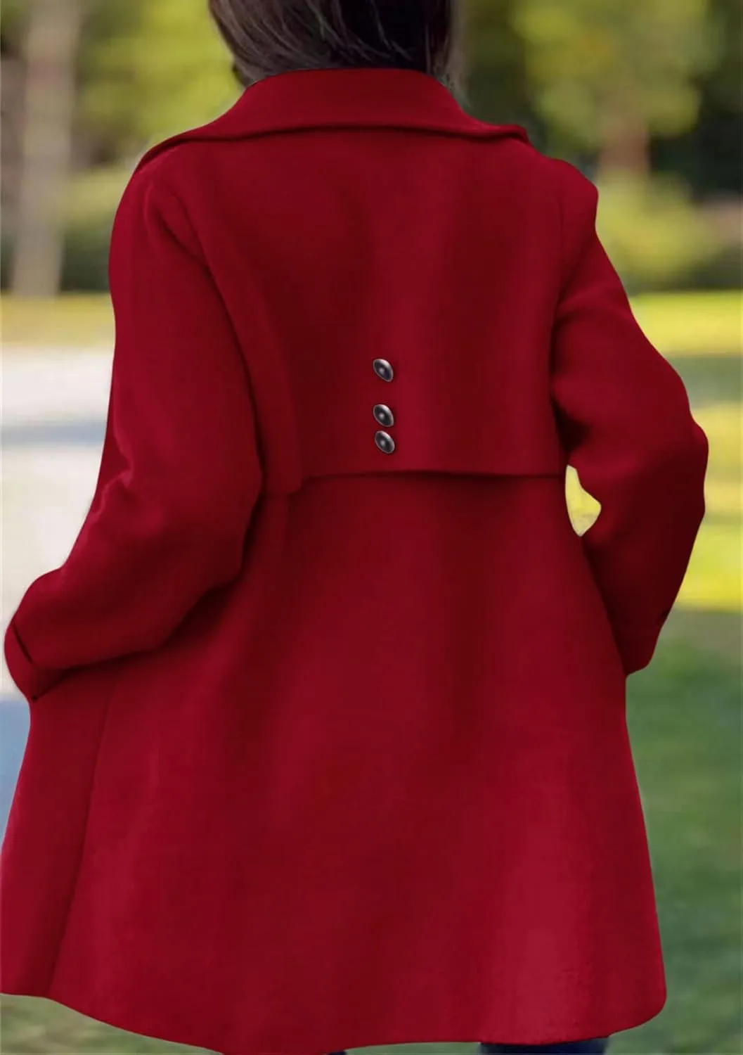 chouyatou Women's Winter Casual Lapel Collared Single Breasted Wool Pea Coat Elegant Wool Blend Overcoat