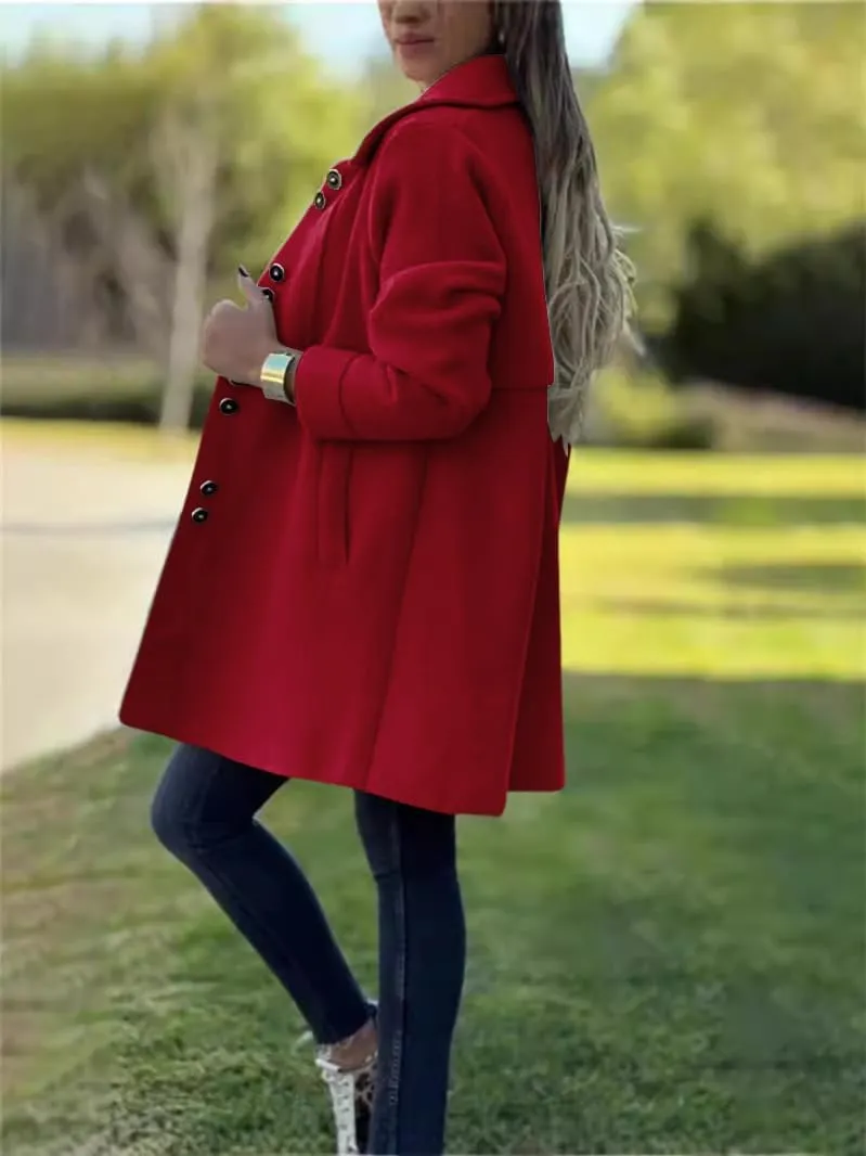 chouyatou Women's Winter Casual Lapel Collared Single Breasted Wool Pea Coat Elegant Wool Blend Overcoat
