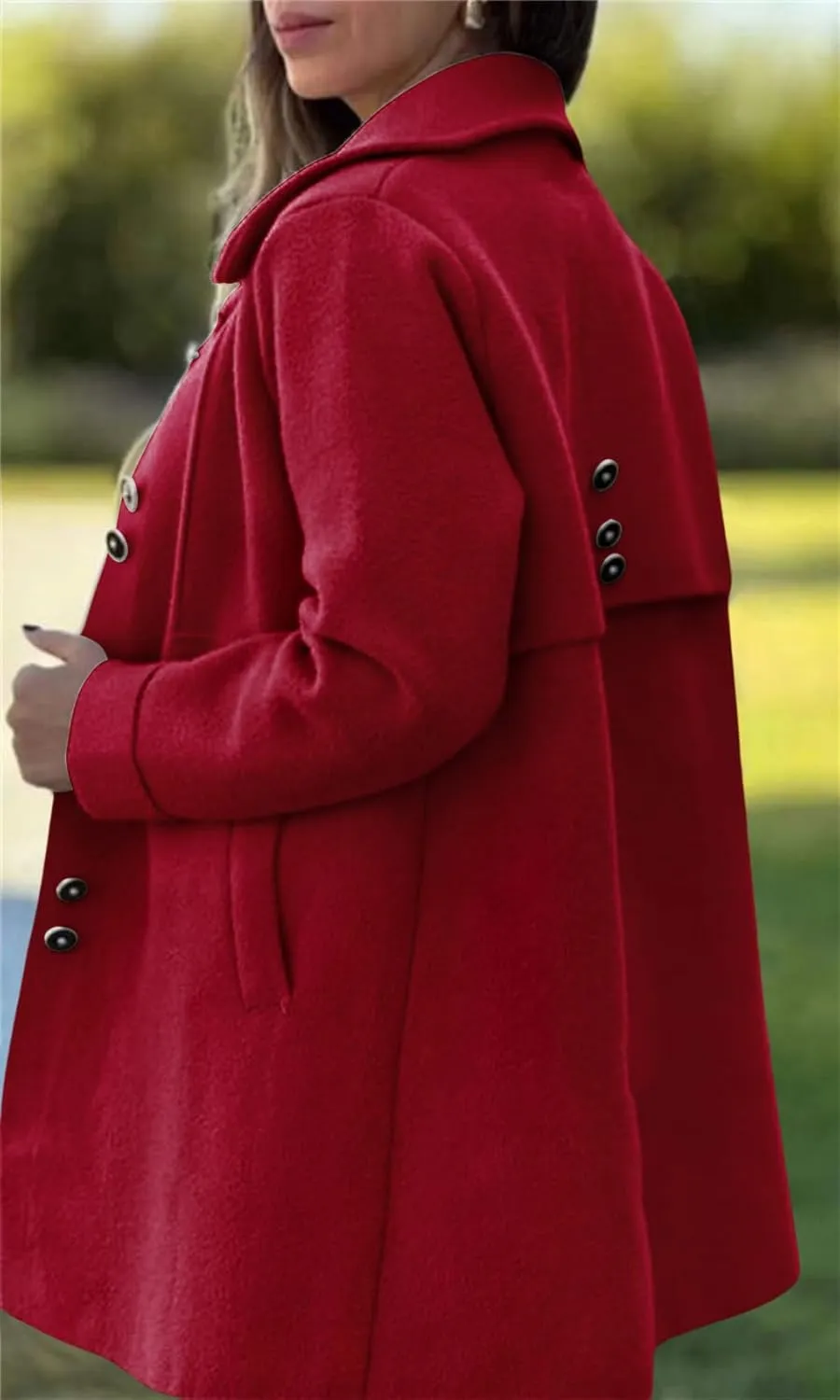 chouyatou Women's Winter Casual Lapel Collared Single Breasted Wool Pea Coat Elegant Wool Blend Overcoat