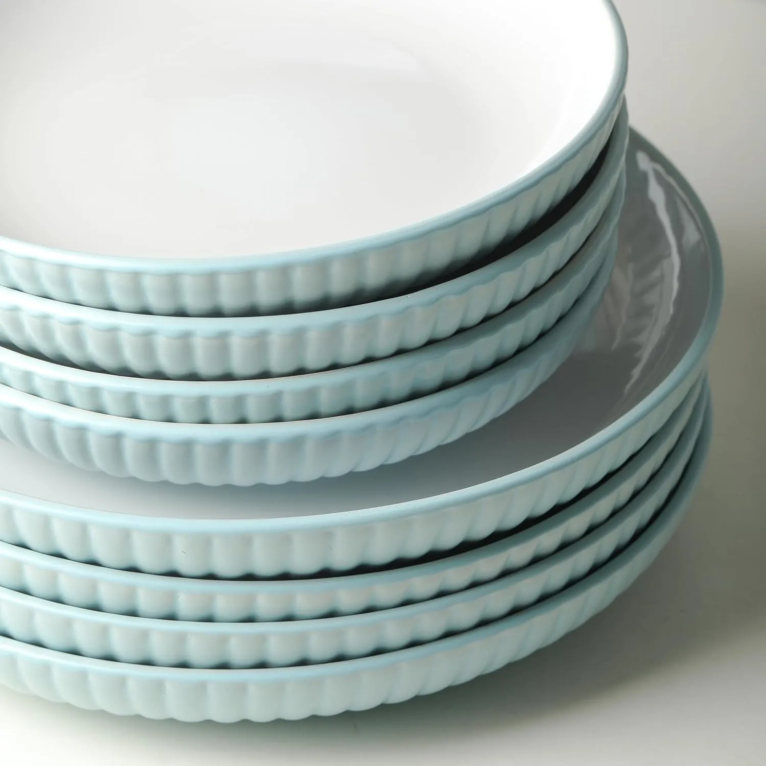 Christian Siriano Lustra Modern 32-Piece Stoneware Dinnerware Set, Plates and Bowls Set, Dinner and Salad Plates, Ramen Bowls, Dishes for 8, Teal