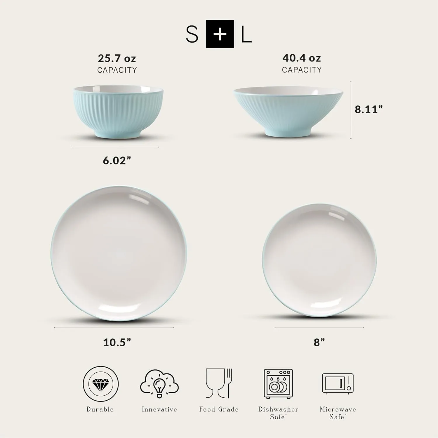 Christian Siriano Lustra Modern 32-Piece Stoneware Dinnerware Set, Plates and Bowls Set, Dinner and Salad Plates, Ramen Bowls, Dishes for 8, Teal