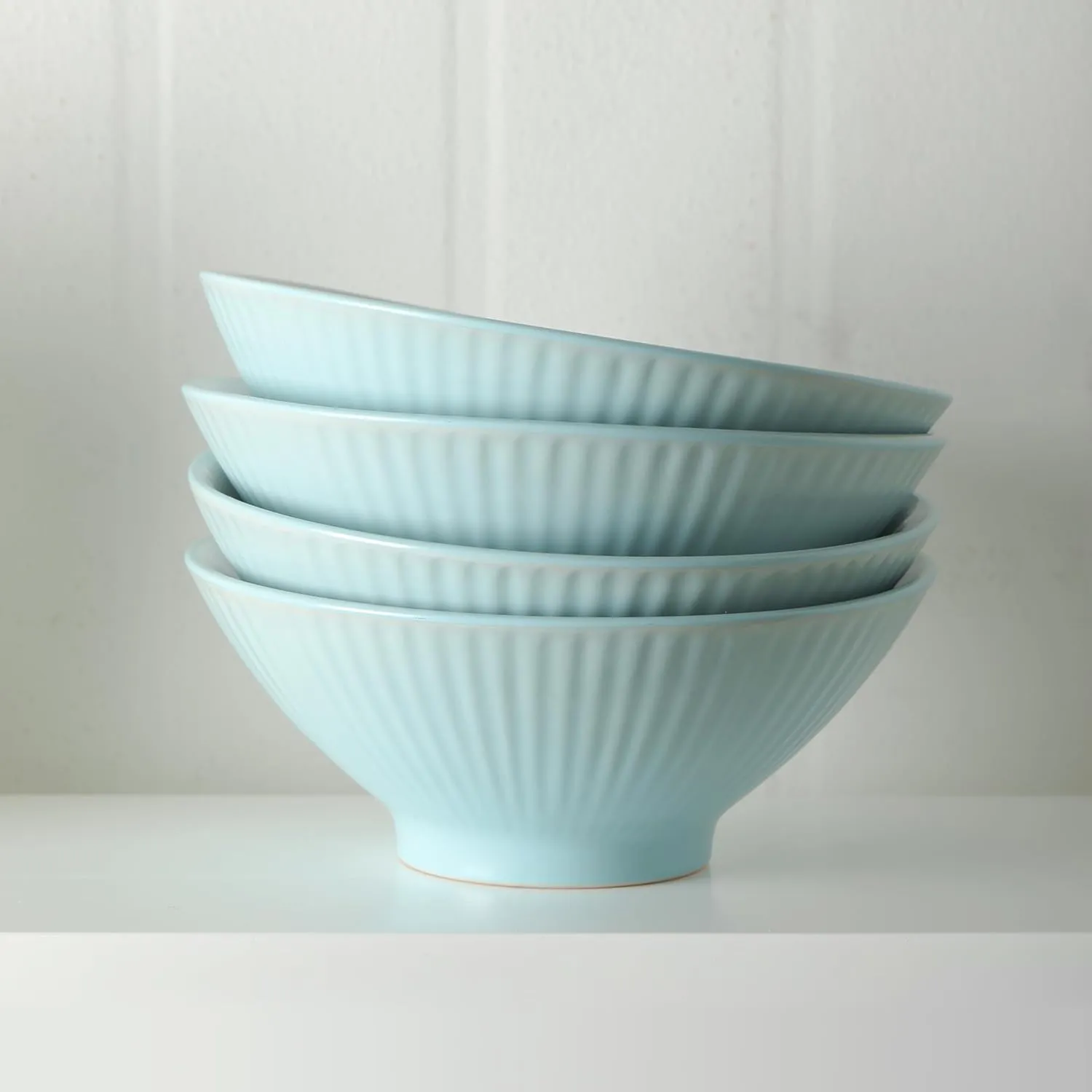 Christian Siriano Lustra Modern 32-Piece Stoneware Dinnerware Set, Plates and Bowls Set, Dinner and Salad Plates, Ramen Bowls, Dishes for 8, Teal