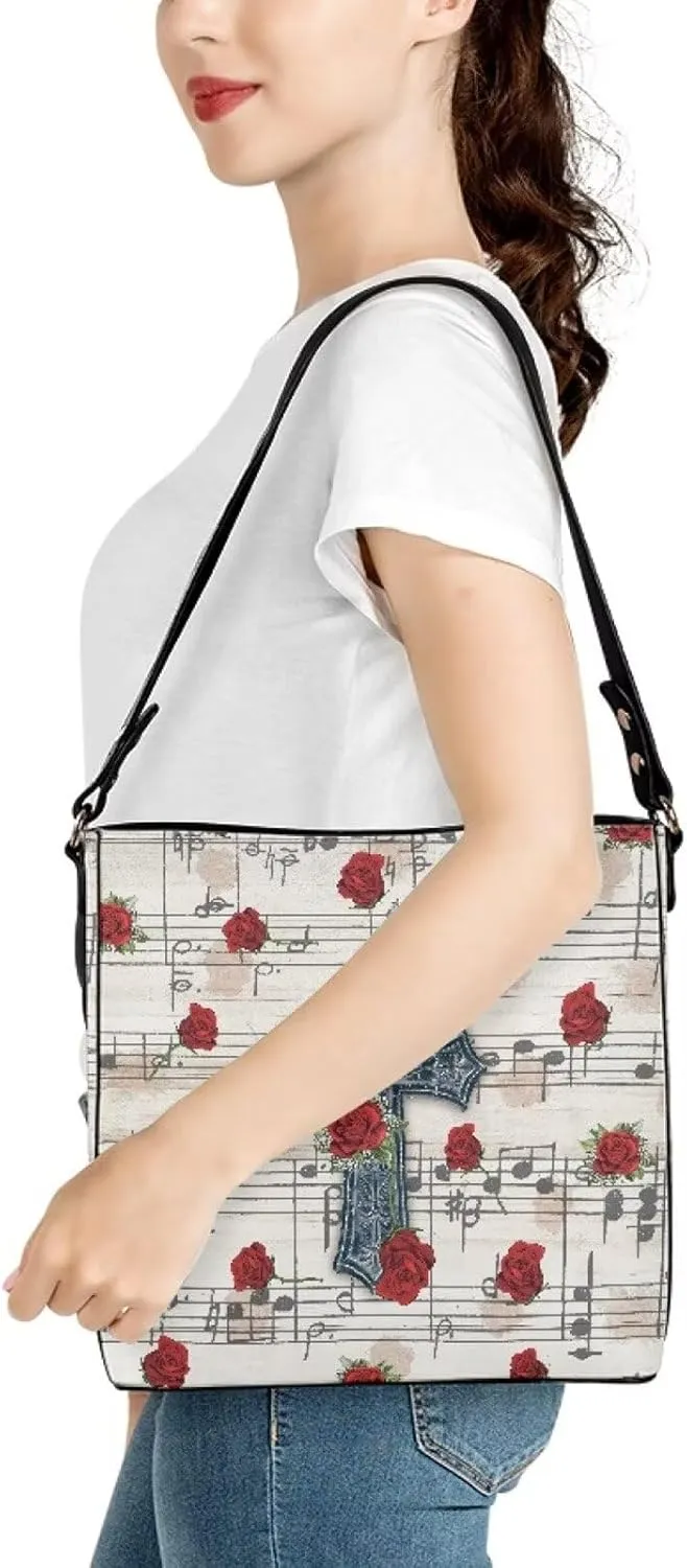 Christian Tote Bags for Women, God Quotes Leather Handbags Bucket Bags, PU Leather Bible Church Bag Satchel Hobo