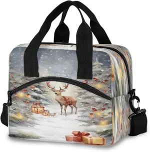 Christmas Deer Winter Snow Fall Lunch Box for Men Women Adults Insulated Lunch Bag Cooler Bag with Adjustable Shoulder Strap for Work Picnic Travel