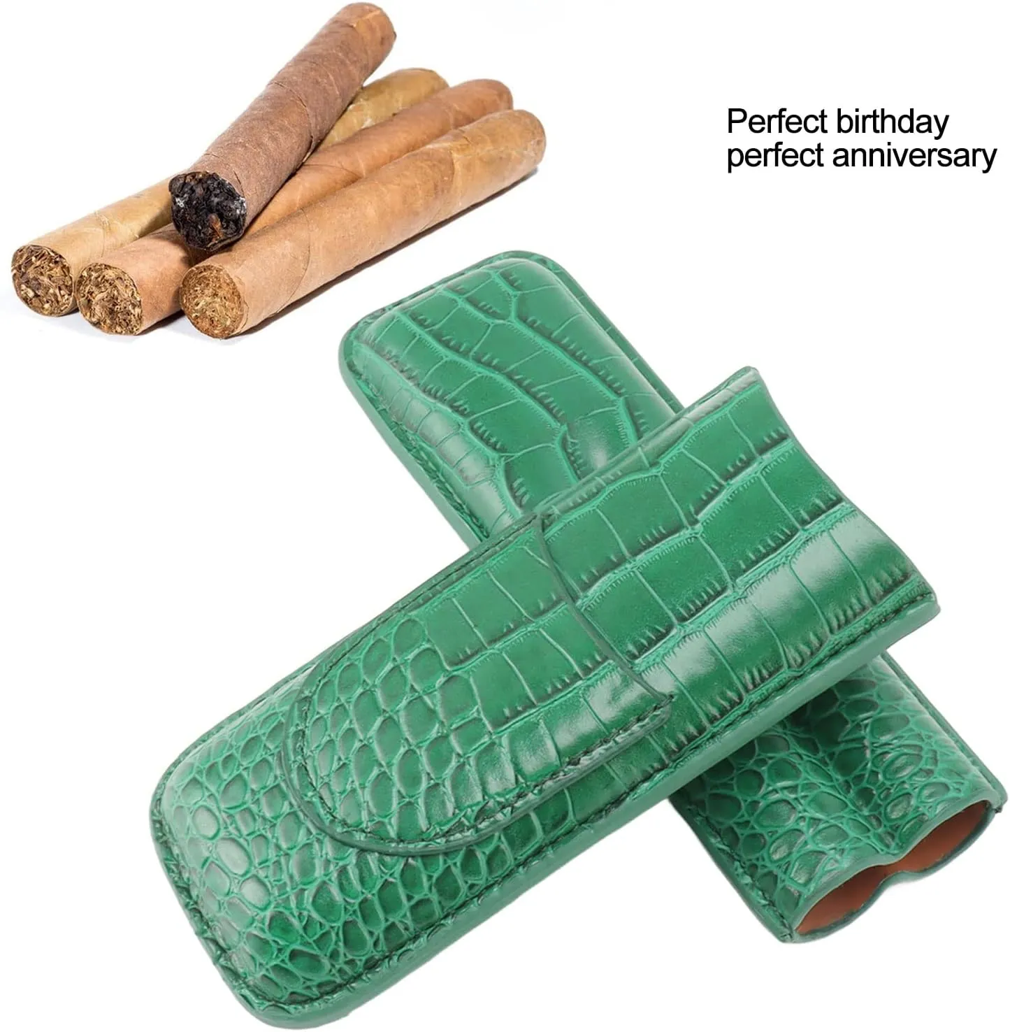 Cigar Case Holder, Soft Leather Cigar Travel Case Cedar Wood Lined Portable Cigar Humidor Box Elegant Cigar Box Great Cigar Accessories for Men (Green)