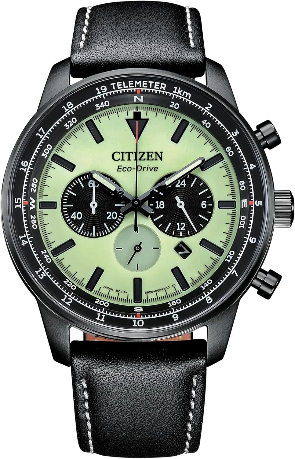 Citzen Men's Eco-Drive Weekender Sport Casual, Black Stainless Steel Watch, Black Leather Strap, Chronograph (Model: CA4505-21X)