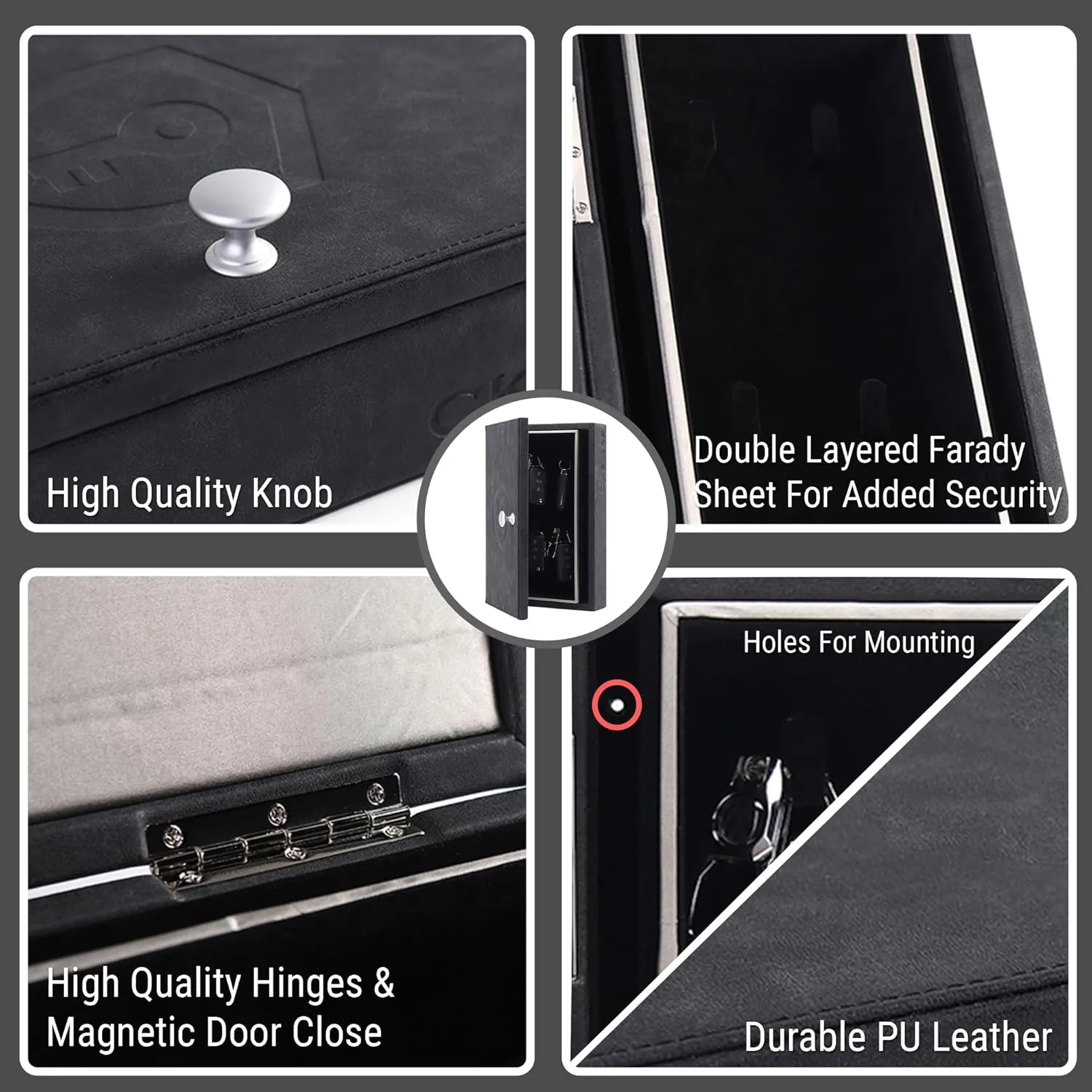 CKEYURE Premium XL PU Leather Faraday Box for Car Keys Wall Mount | Anti Theft Faraday Key Fob Protector | Faraday Cage | Car Key Holder | RFID Key Box | Key fob Signal Blocker