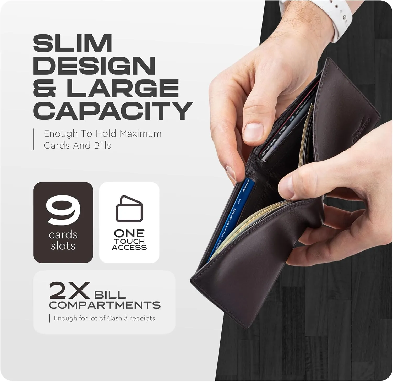 Claasico Men’s Bifold Wallet for Men – Genuine Leather RFID Wallet, Slim Billfold Cardholder w/ID Window – Gift Box Included