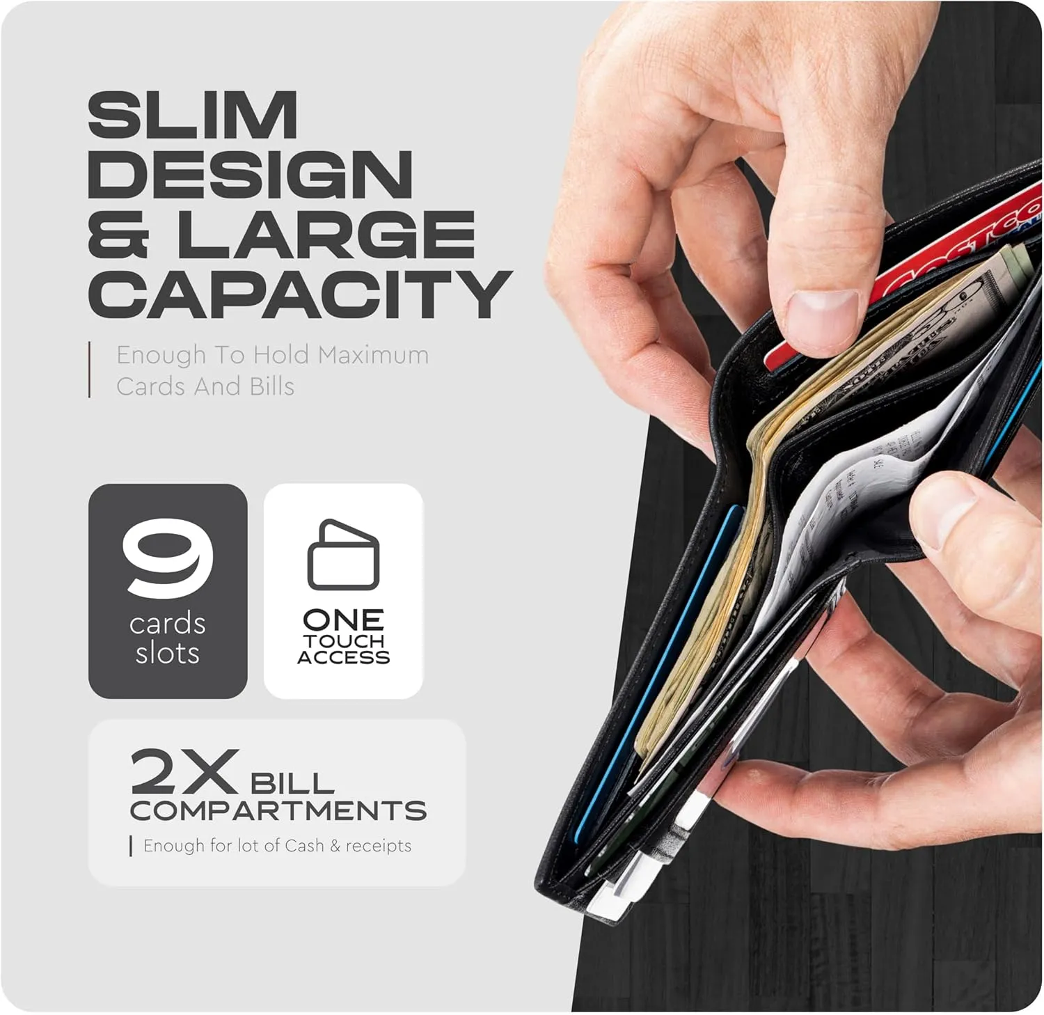 Claasico Men’s Bifold Wallet for Men – Genuine Leather RFID Wallet, Slim Billfold Cardholder w/ID Window – Gift Box Included