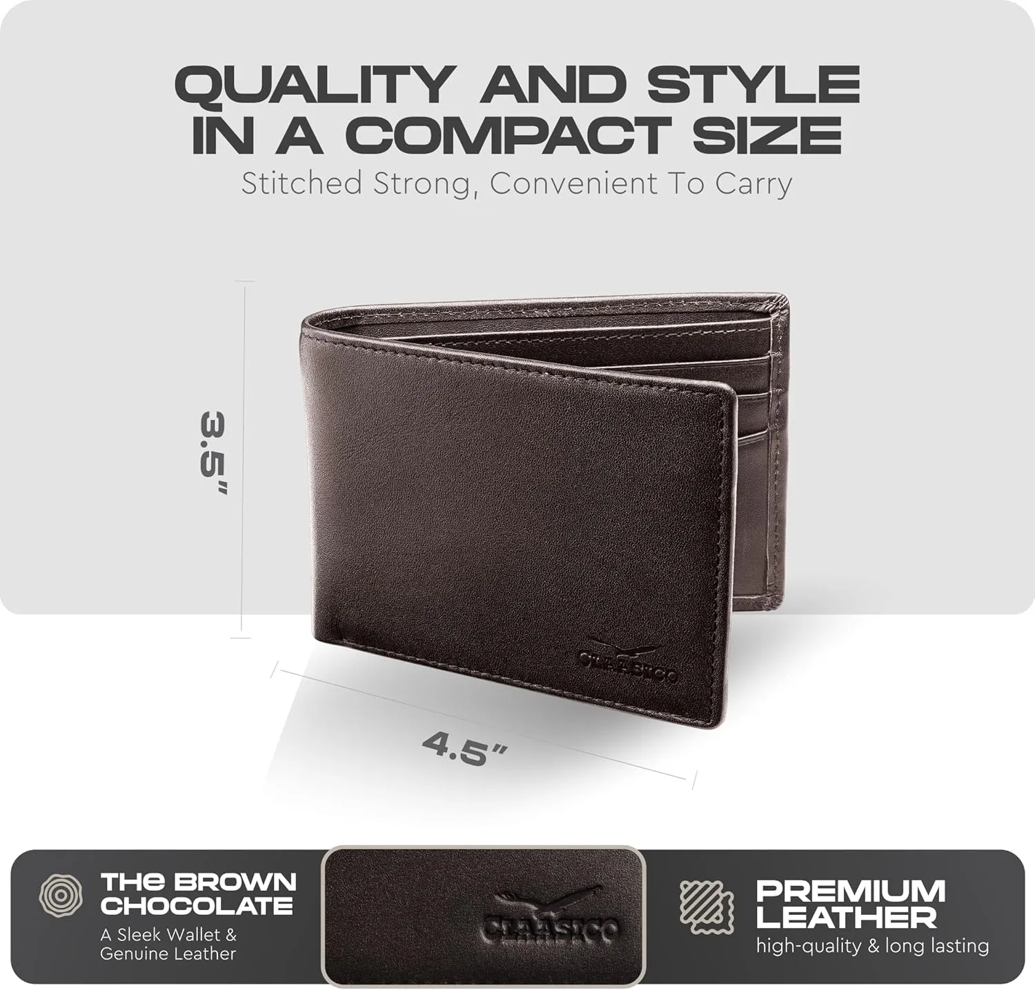 Claasico Men’s Bifold Wallet for Men – Genuine Leather RFID Wallet, Slim Billfold Cardholder w/ID Window – Gift Box Included