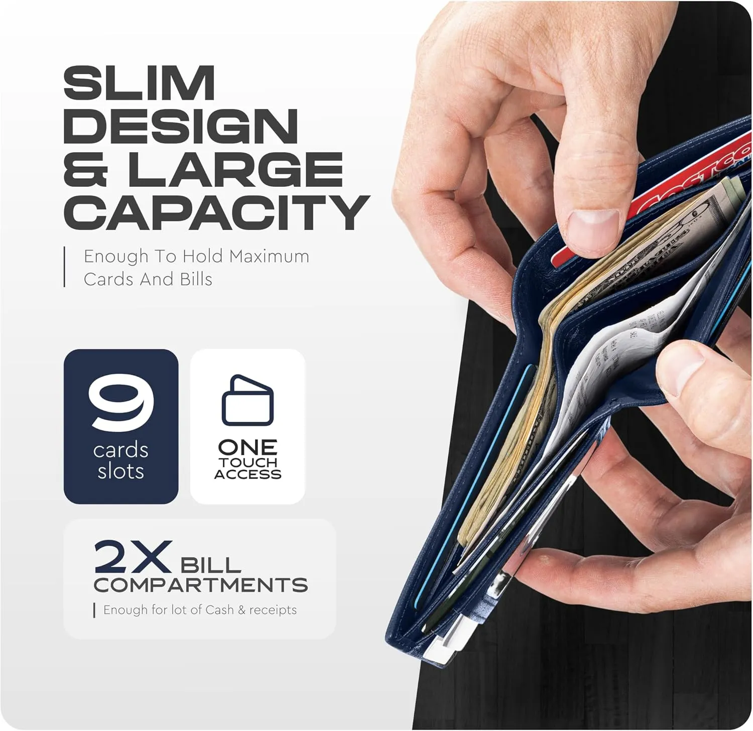 Claasico Men’s Bifold Wallet for Men – Genuine Leather RFID Wallet, Slim Billfold Cardholder w/ID Window – Gift Box Included