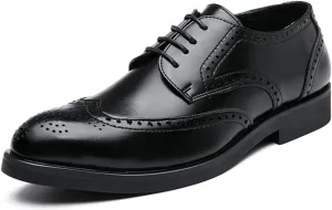 Classic Brogue Carving Wingtip Oxfords for Men Lace up Formal Dress Shoes Faux Leather Burnished Round Toe Block Heel Anti-Slip Formal Men (Color : Black, Size : 10.5 M US)