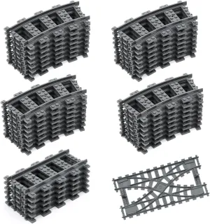 Classic City Train Tracks, 32PCS Curved and 6PCS Straight with 1 Integrated Split Train Tracks - Railroad Building Toy Accessories Compatible with Major Brand