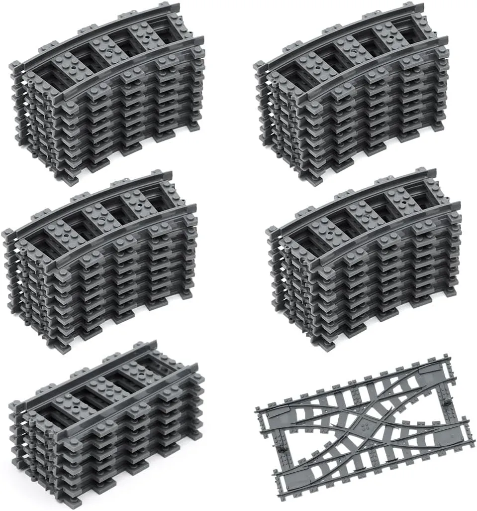 Classic City Train Tracks, 32PCS Curved and 6PCS Straight with 1 Integrated Split Train Tracks - Railroad Building Toy Accessories Compatible with Major Brand