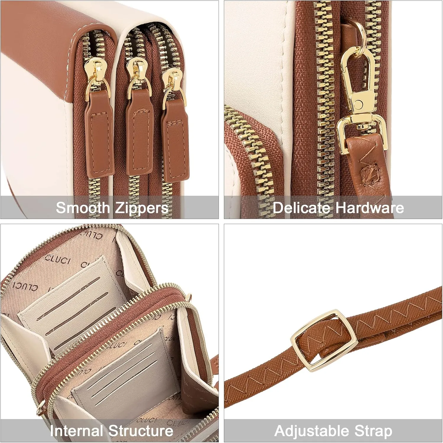 CLUCI Small Crossbody Bags for Women PU Leather Cell Phone Purse Wallet with Adjustable Guitar Strap