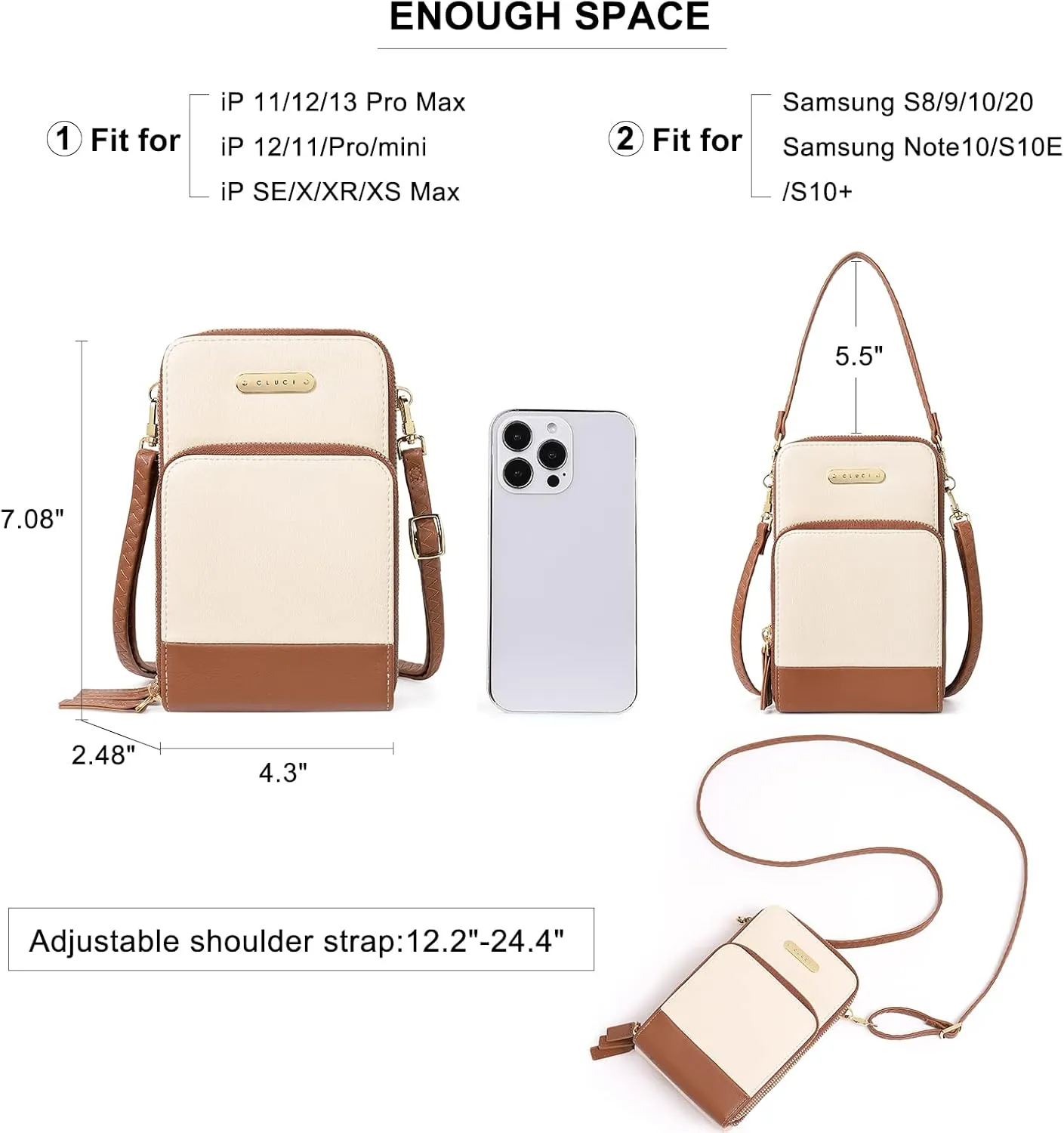 CLUCI Small Crossbody Bags for Women PU Leather Cell Phone Purse Wallet with Adjustable Guitar Strap