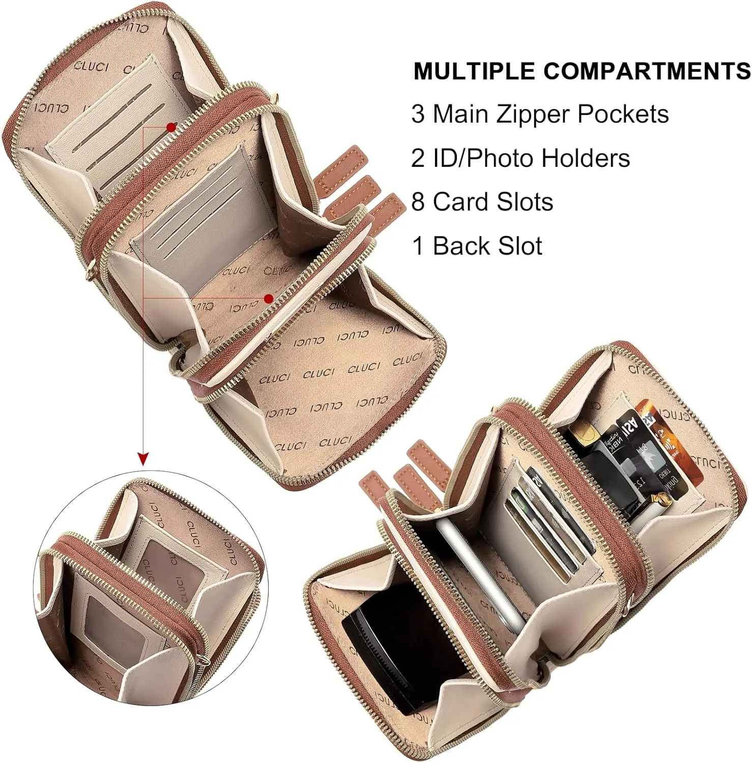 CLUCI Small Crossbody Bags for Women PU Leather Cell Phone Purse Wallet with Adjustable Guitar Strap