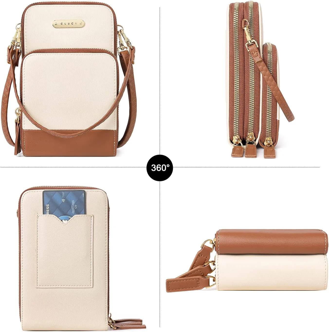 CLUCI Small Crossbody Bags for Women PU Leather Cell Phone Purse Wallet with Adjustable Guitar Strap