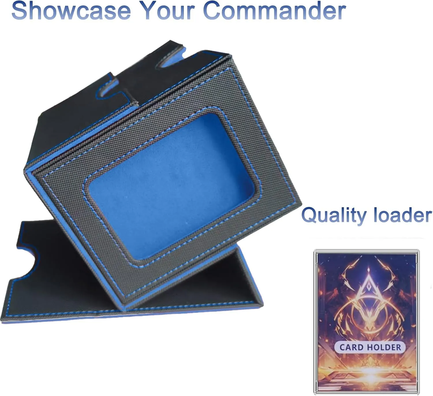 CMFYlive MTG Deck Box for Commander Display Card Deck Box Gamegenic Card Fits 100  Double Sleeved Cards Magic Commander Storage Boxes with 2 Dividers and 2 Toploader Fit for Magic Cards Black/Blue
