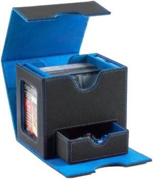 CMFYlive MTG Deck Box for Commander Display Card Deck Box Gamegenic Card Fits 100  Double Sleeved Cards Magic Commander Storage Boxes with 2 Dividers and 2 Toploader Fit for Magic Cards Black/Blue