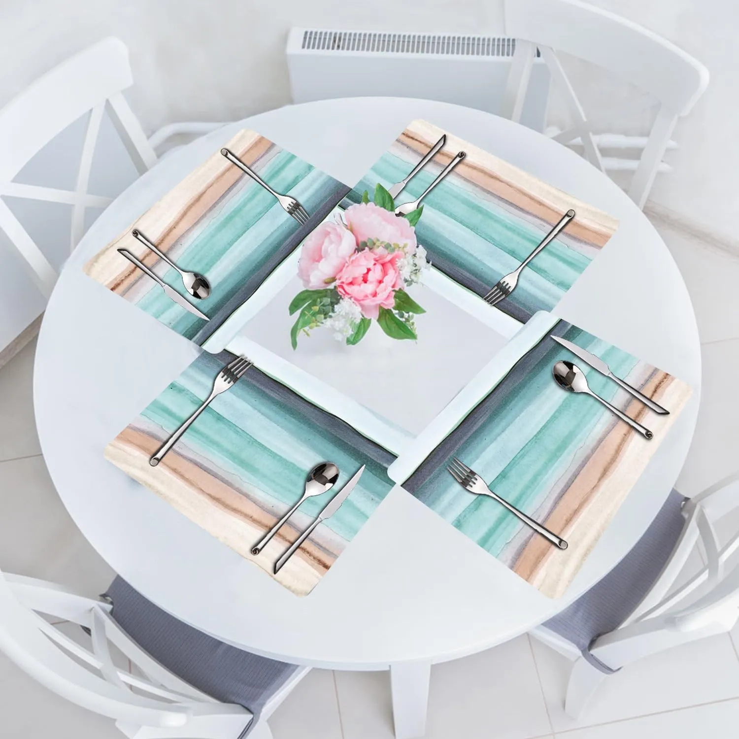 Coastal Placemats Set of 4 - Coastlin Faux Leather Anti Heat Placemats for Dinner Table, Non-Slip Waterproof Oil-Proof Washable Reusable Placemat for Indoor Outdoor Kitchen, 15.75In*11.81In