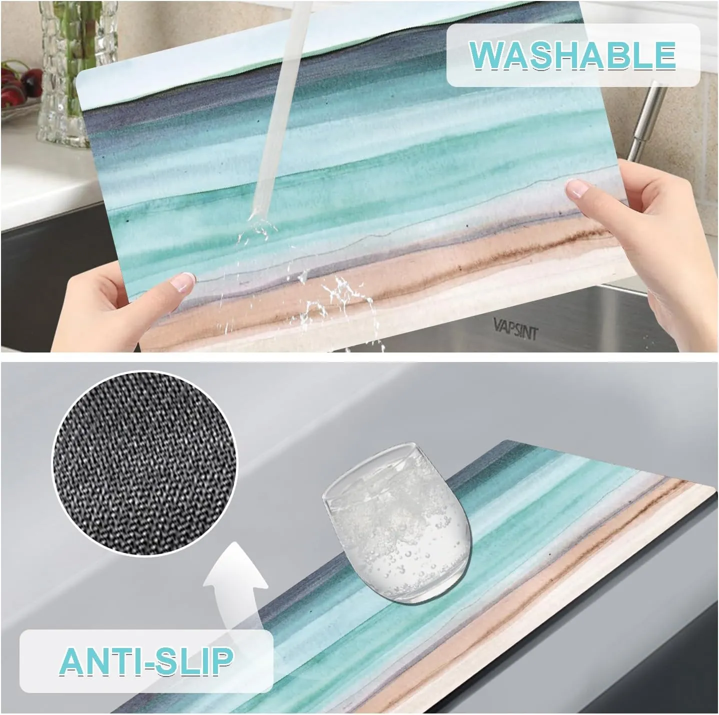 Coastal Placemats Set of 4 - Coastlin Faux Leather Anti Heat Placemats for Dinner Table, Non-Slip Waterproof Oil-Proof Washable Reusable Placemat for Indoor Outdoor Kitchen, 15.75In*11.81In