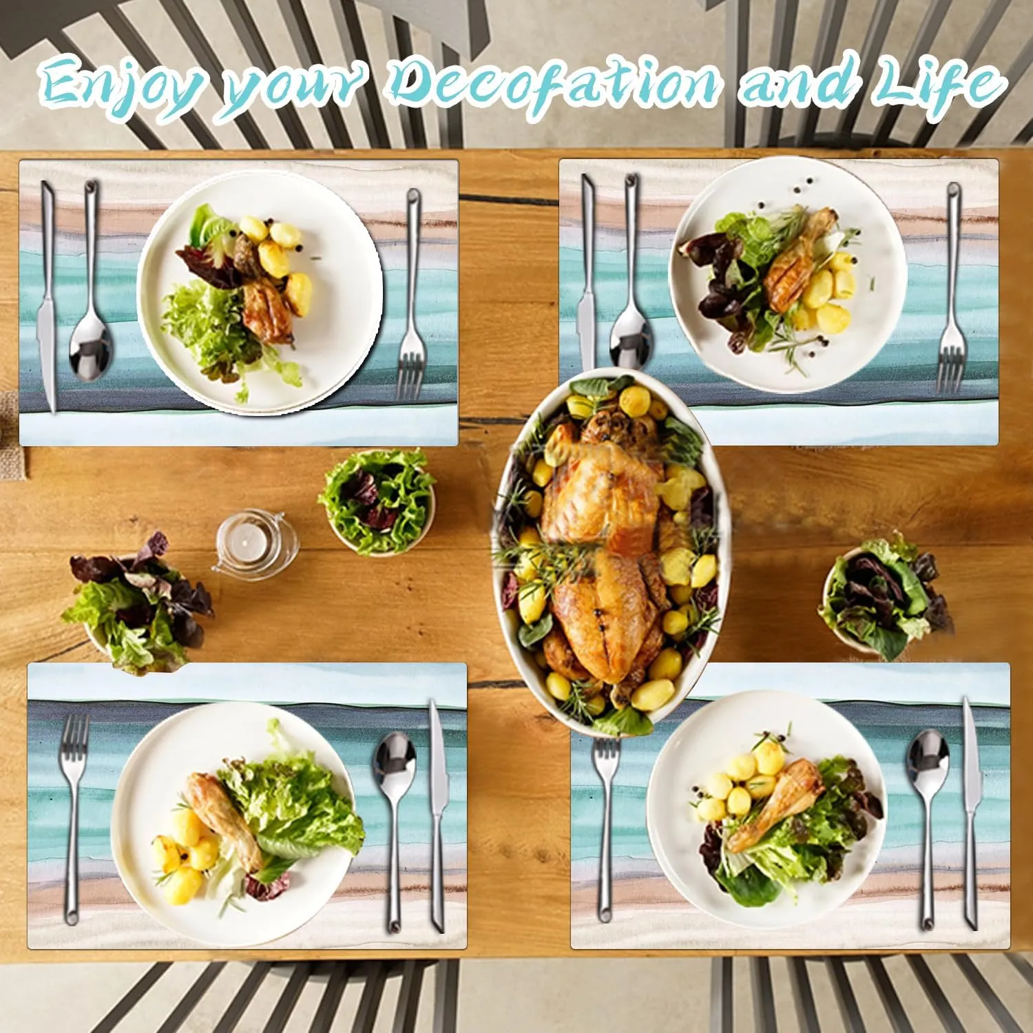 Coastal Placemats Set of 4 - Coastlin Faux Leather Anti Heat Placemats for Dinner Table, Non-Slip Waterproof Oil-Proof Washable Reusable Placemat for Indoor Outdoor Kitchen, 15.75In*11.81In