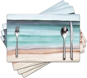 Coastal Placemats Set of 4 - Coastlin Faux Leather Anti Heat Placemats for Dinner Table, Non-Slip Waterproof Oil-Proof Washable Reusable Placemat for Indoor Outdoor Kitchen, 15.75In*11.81In