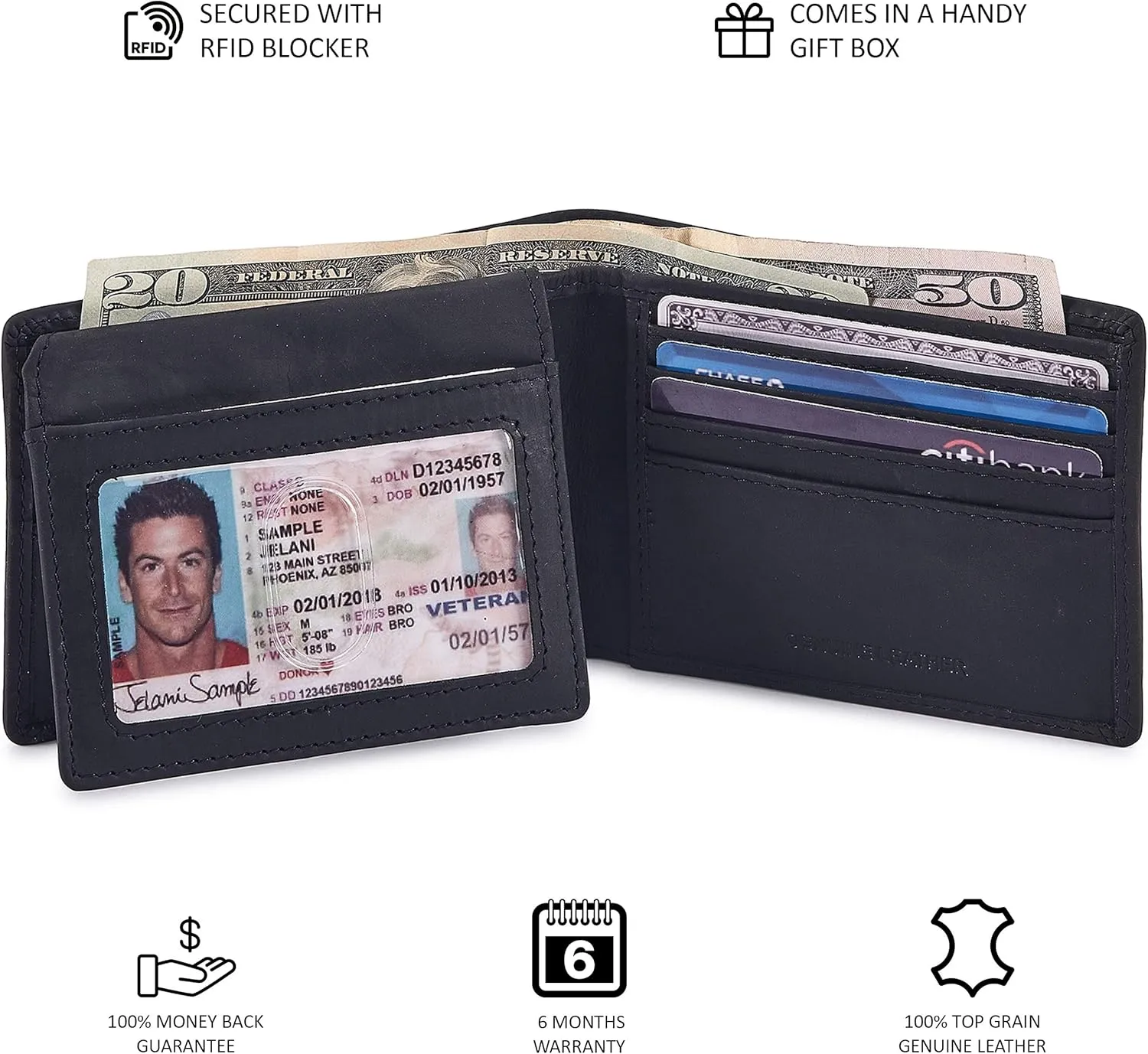Cochoa Wallet for Men's RFID Blocking Real Leather Bifold Stylish 2 ID Window in Gift Box