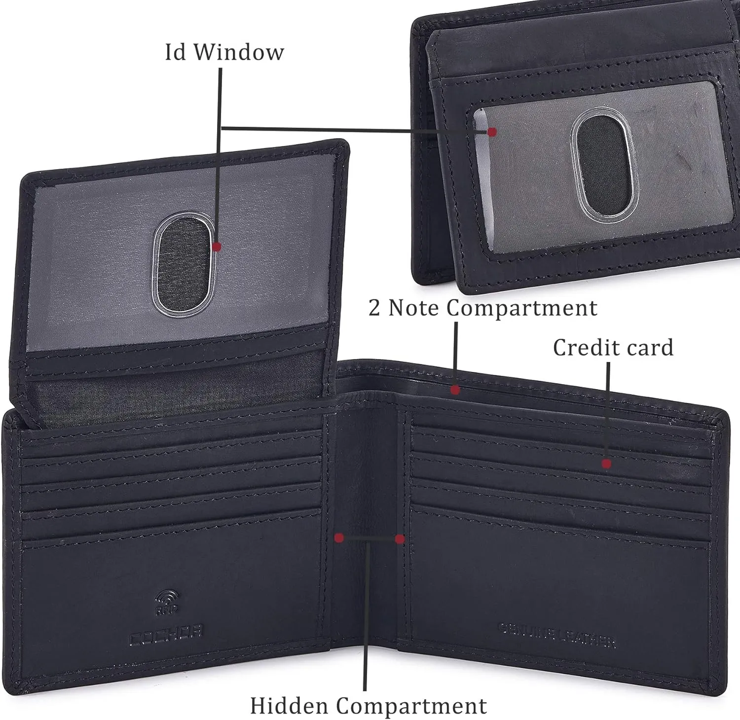 Cochoa Wallet for Men's RFID Blocking Real Leather Bifold Stylish 2 ID Window in Gift Box