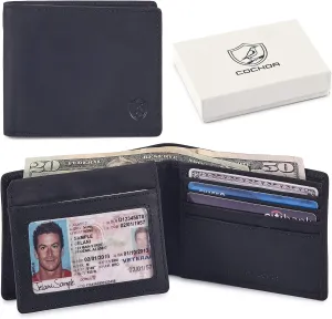 Cochoa Wallet for Men's RFID Blocking Real Leather Bifold Stylish 2 ID Window in Gift Box