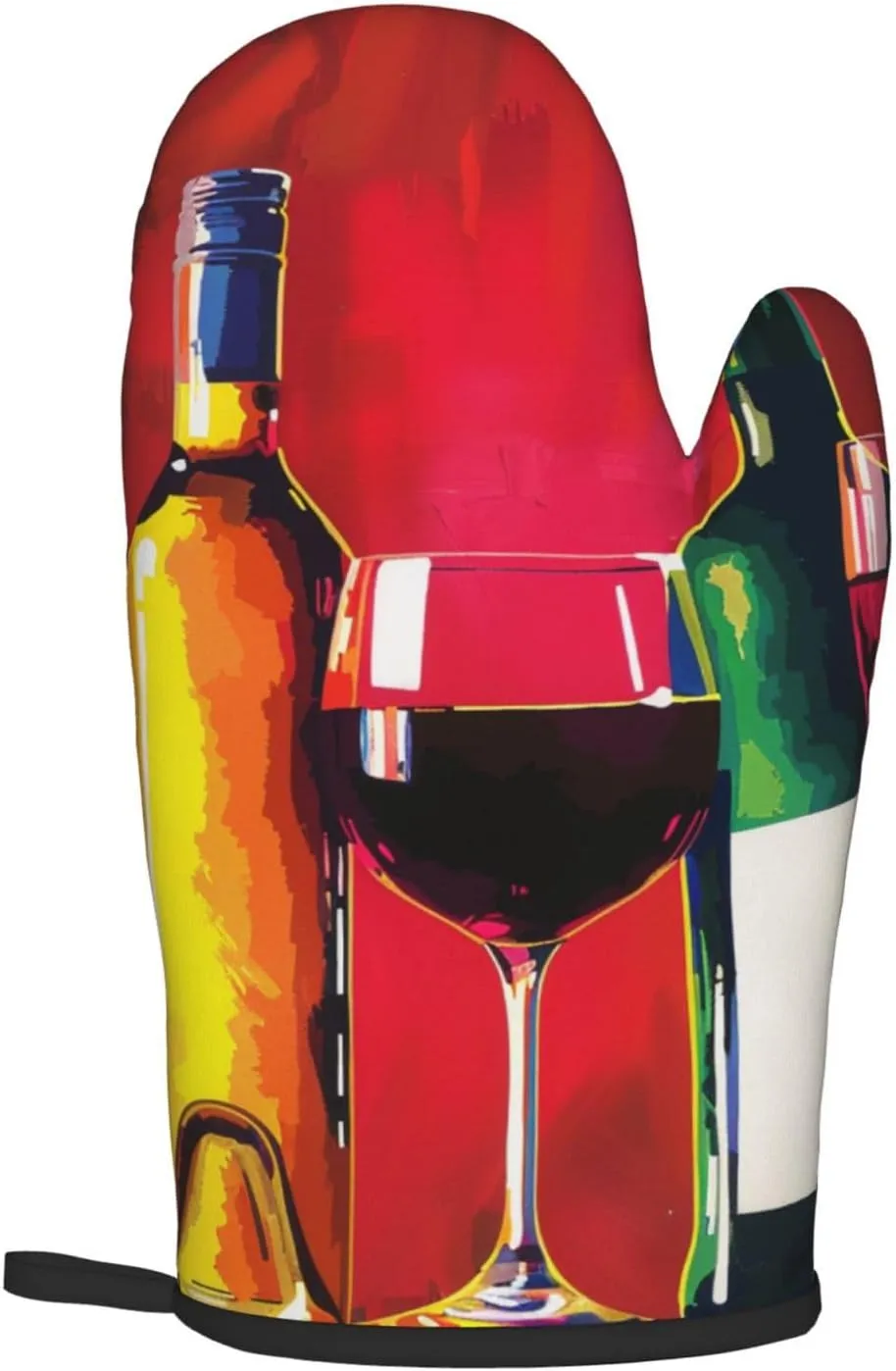 Cocktail Glasses and Wine Bottles Printed Oven Mitts with Pot Holders 2-Piece Set - Heat Resistant Oven Gloves and Potholder for Kitchen & Outdoor Cooking Baking