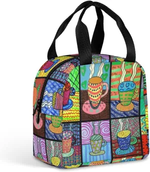 Coffee Cups Tempera Paint Lunch Box Bag Tote Reusable Insulated Leakproof Lunchbox Containers for Travel Work Picnic
