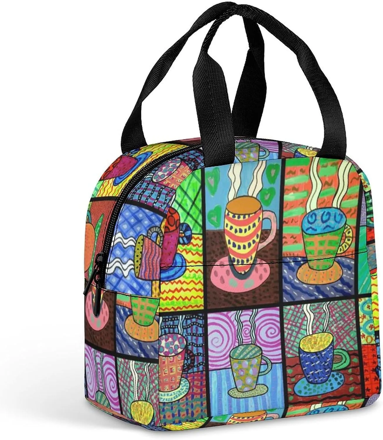 Coffee Cups Tempera Paint Lunch Box Bag Tote Reusable Insulated Leakproof Lunchbox Containers for Travel Work Picnic