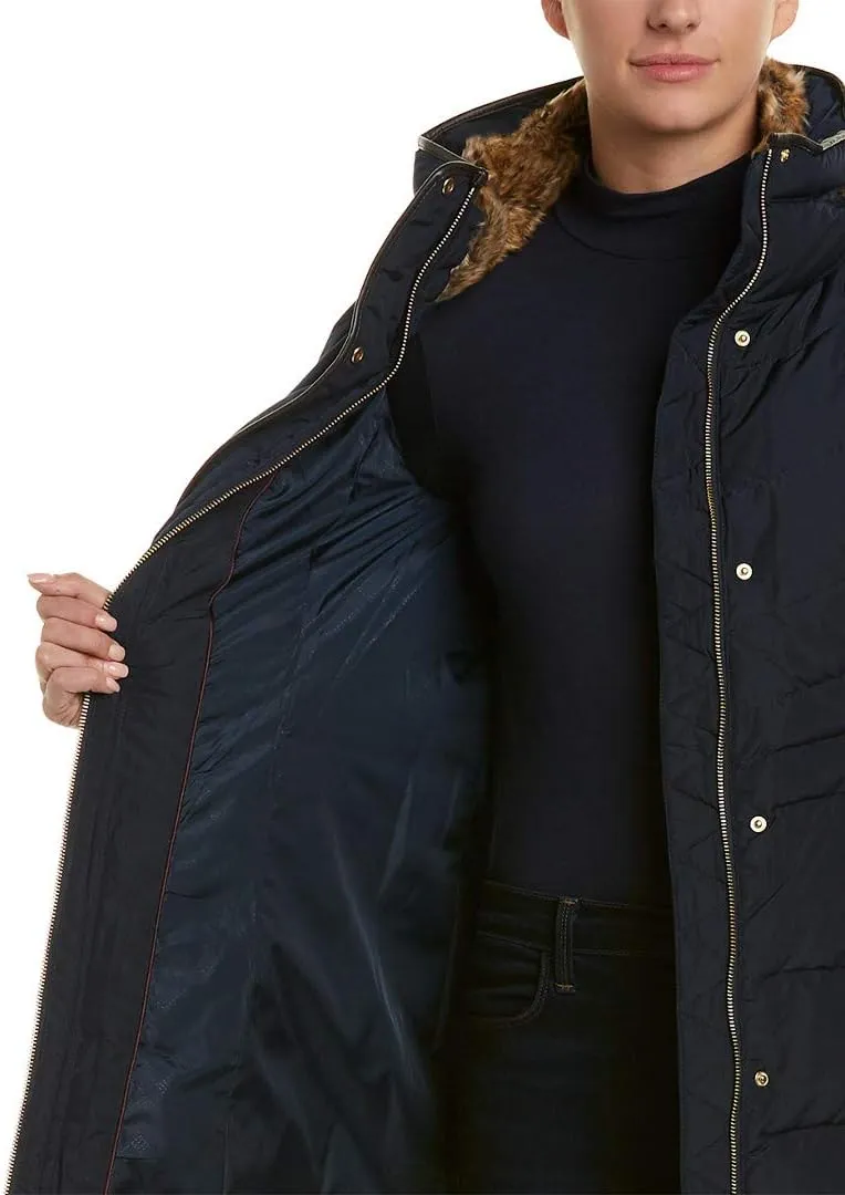 Cole Haan Women's Mid Length Down Coat with Bib Front