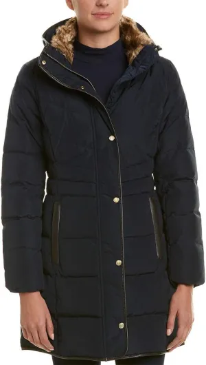 Cole Haan Women's Mid Length Down Coat with Bib Front