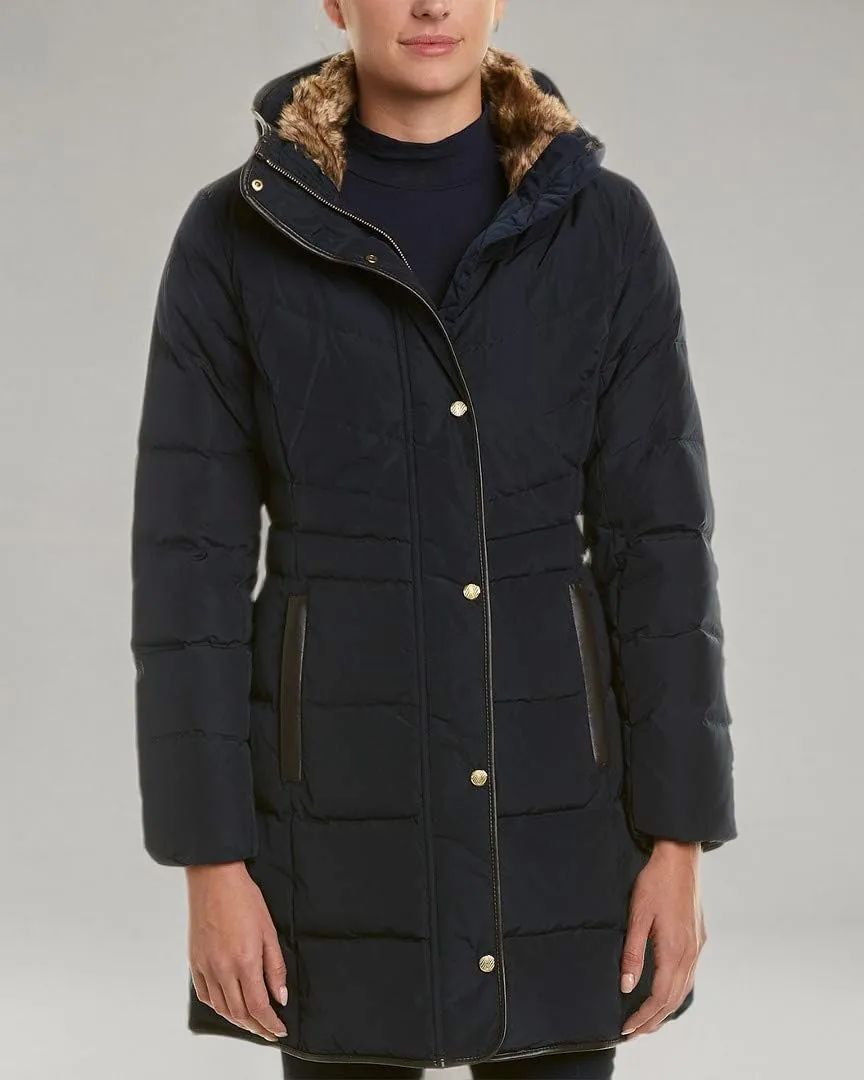 Cole Haan Women's Mid Length Down Coat with Bib Front