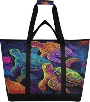 Colored Turtle Reusable Insulated Lunchbox Cooler Bag, Leakproof Kitchen Grocery Bag Collapsible Portable Cooler Tote Bag for Picnic, Camping, Office, Travel