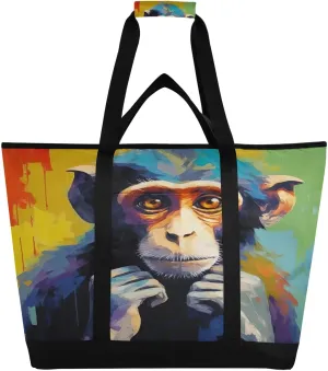 Colorful Cute Monkey Reusable Insulated Lunchbox Cooler Bag, Leakproof Kitchen Grocery Bag Collapsible Portable Cooler Tote Bag for Picnic, Camping, Office, Travel