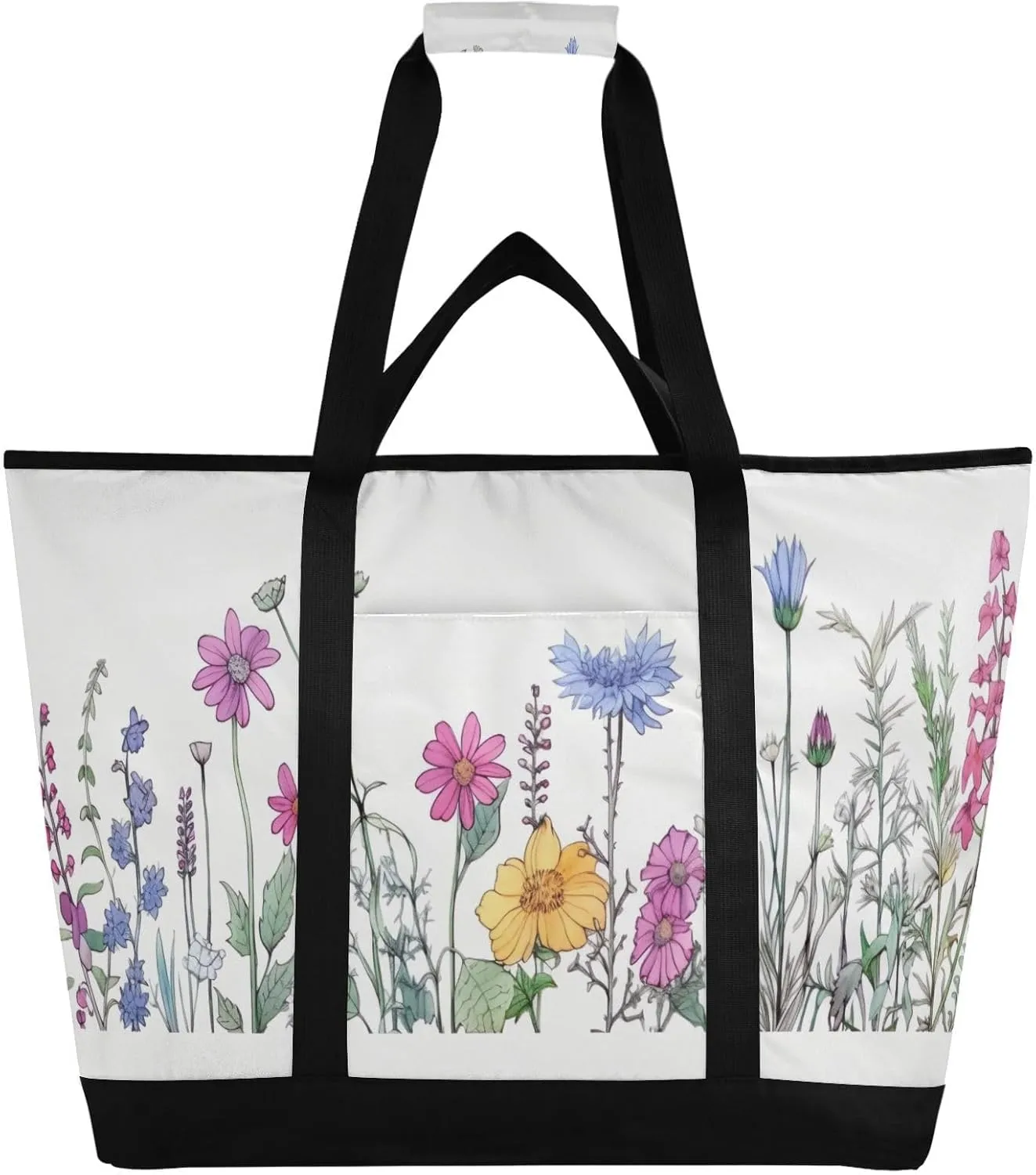 Colorful Flowers Reusable Insulated Lunchbox Cooler Bag, Leakproof Kitchen Grocery Bag Collapsible Portable Cooler Tote Bag for Picnic, Camping, Office, Travel