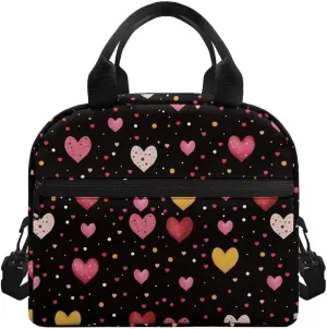 Colorful Heart Print Lunch Containers for Teens Waterproof and Oil Proof Lunch Box for Students Insulated Lunch Bag with Shoulder Strap, Work University