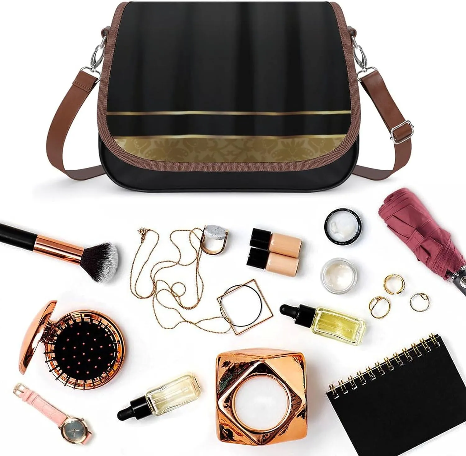 Colorful Moroccan Tile Leather Shoulder Bag with Detachable Shoulder Strap Versatile for Daily Use