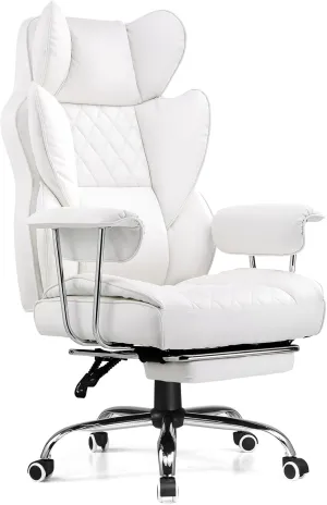 COMHOMA Big and Tall Office Chair, High Back Leather Gaming Chairs with Footrest, Executive Ergonomic Office Chair with Pocket Spring Lumbar Support and with Outward Fixed Soft Armrests