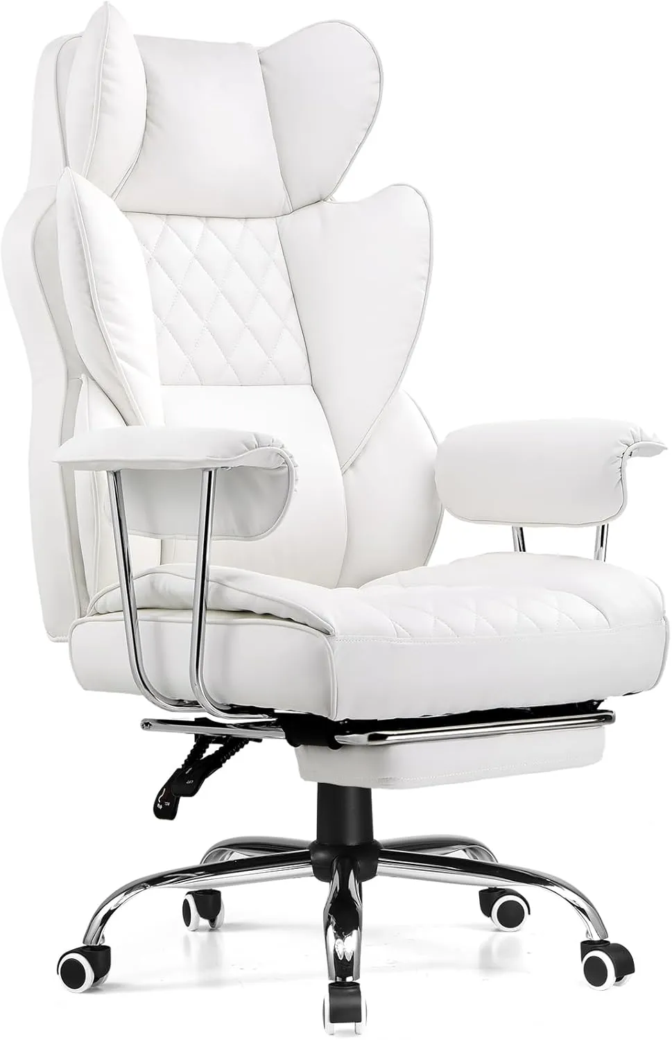 COMHOMA Big and Tall Office Chair, High Back Leather Gaming Chairs with Footrest, Executive Ergonomic Office Chair with Pocket Spring Lumbar Support and with Outward Fixed Soft Armrests