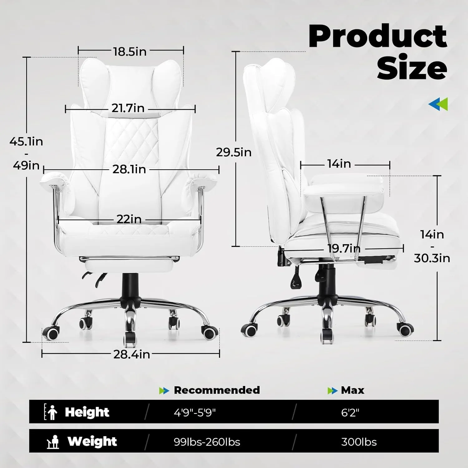 COMHOMA Big and Tall Office Chair, High Back Leather Gaming Chairs with Footrest, Executive Ergonomic Office Chair with Pocket Spring Lumbar Support and with Outward Fixed Soft Armrests