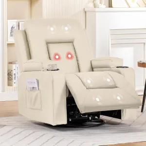 COMHOMA OMHOMA Recliner Chair, Swivel Rocker Recliners, Massage and Heat Reclining Chair, Reclining Sofa with Side Pockets, Cup Holders for Living Room, Bedroom (White)