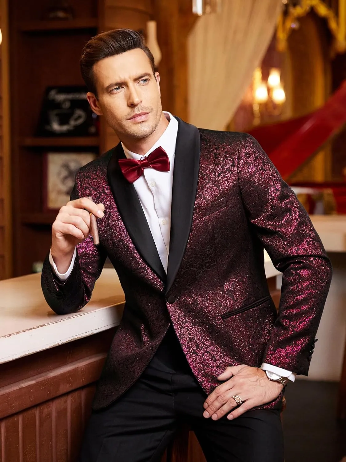 COOFANDY Men's Floral Tuxedo Jacket Jacquard Suit Jacket Slim Fit Blazer for Wedding, Prom, Dinner