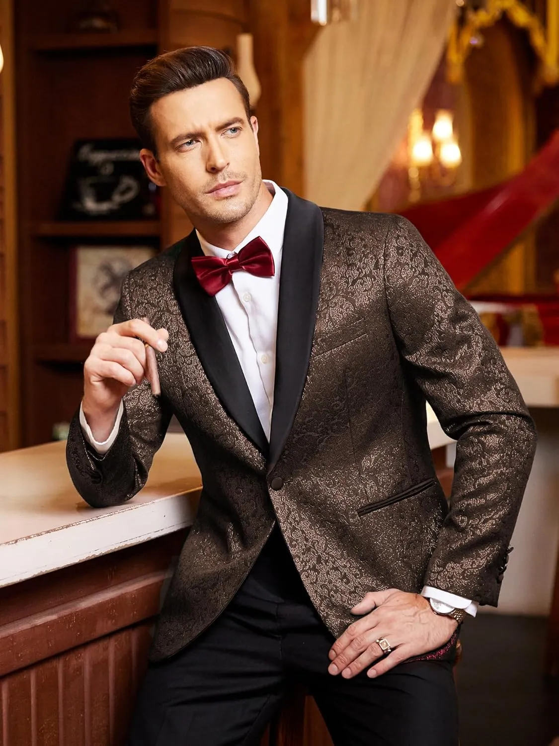 COOFANDY Men's Floral Tuxedo Jacket Jacquard Suit Jacket Slim Fit Blazer for Wedding, Prom, Dinner