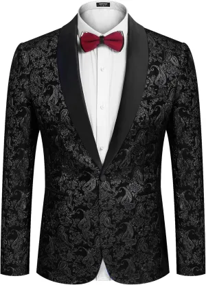 COOFANDY Men's Floral Tuxedo Jacket Jacquard Suit Jacket Slim Fit Blazer for Wedding, Prom, Dinner